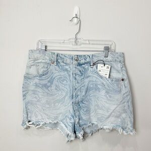 Zara Mid Rise Swirl Pattern Denim Shorts